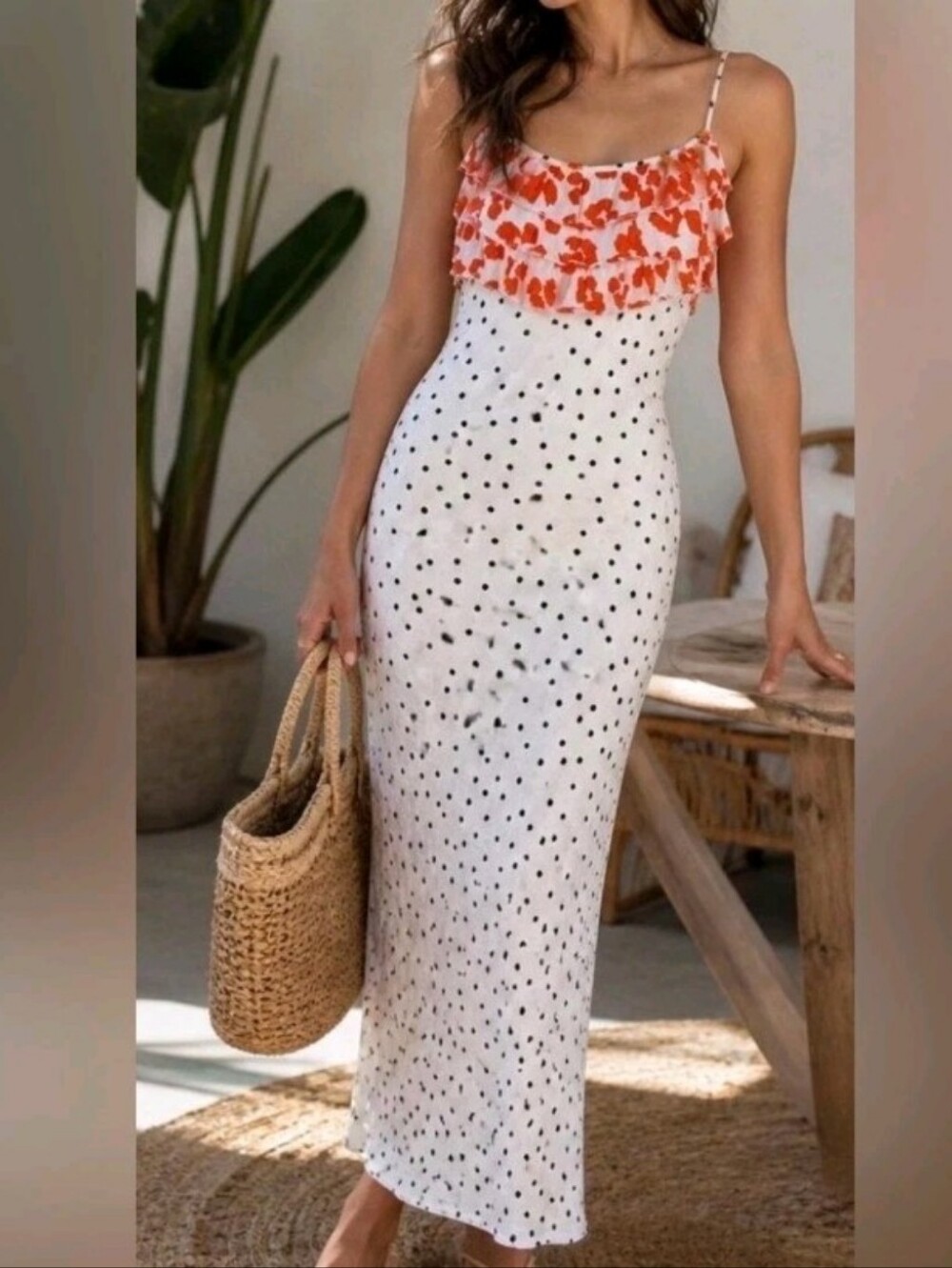 Rixo for Target Polka Dot Ruffle Slip Maxi Dress S
